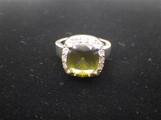 S925 Cushion-Cut Peridot Halo Ring, Sz: 7, 6.9 G, Markings: KL 925